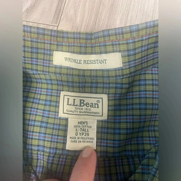 L.L. Bean Mens Wrinkle-Free Button Down Plaid Shirt Olive Green Size Large Tall - Picture 5 of 8